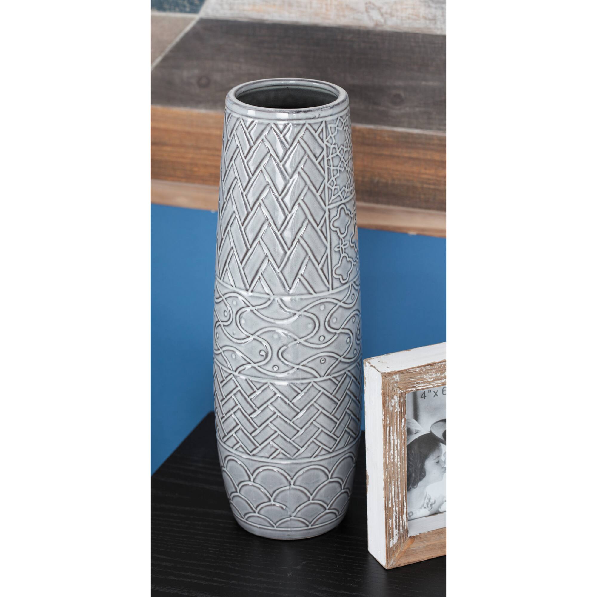 16" Gray Stoneware Eclectic Vase